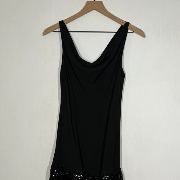 Diane von Furstenberg Tadd Dress Womens Size 4 Black Sequin Cowl Neck Party Mini - Picture 5 of 11